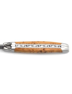laguiole pliant 12cm lame damas sauvage abeille et ressort ciseles burin manche en genévrier 2