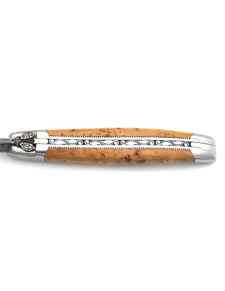 laguiole 12cm damast klinge biene und feder mit meissel handziseliert griff aus wacholder