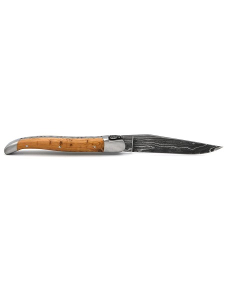 laguiole 12cm damast klinge biene und feder mit meissel handziseliert griff aus wacholder