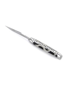 Laguiole Klappmesser, 11cm, Geschmiedete Biene, Heftbacken aus glänzendem Edelstahl, Griff aus Einschluss Kuhmuster