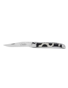 Laguiole Klappmesser, 11cm, Geschmiedete Biene, Heftbacken aus glänzendem Edelstahl, Griff aus Einschluss Kuhmuster 2