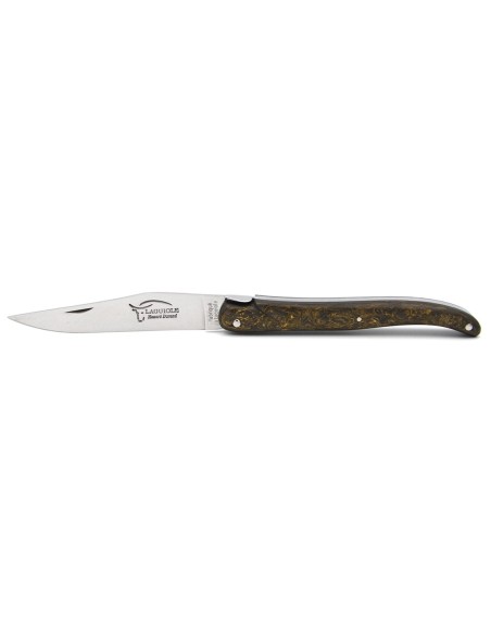 Laguiole pocket knife, 12 cm, forged bee, golden carbon fiber full handle without Shepherd's cross
