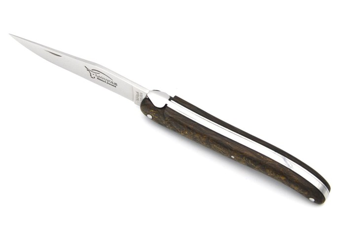 Laguiole pliant 12 cm, abeille forgée, lame seule, plein manche en fibre de carbone dorée sans croix du berger