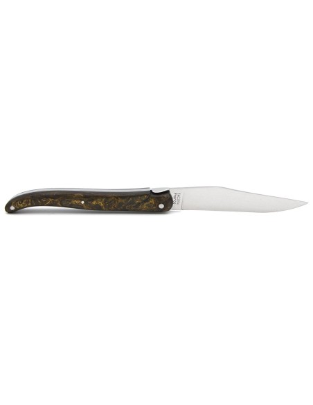 Laguiole pocket knife, 12 cm, forged bee, golden carbon fiber full handle without Shepherd's cross