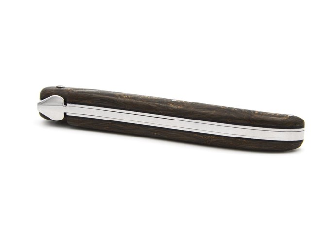 Laguiole pliant 12 cm, abeille forgée, lame seule, plein manche en fibre de carbone dorée sans croix du berger