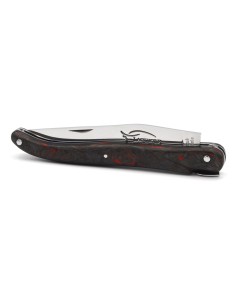 Laguiole Klappmesser, 12cm, Geschmiedete Biene, voller Griff aus rot Carbonfaser, ohne Hirtenkreuz