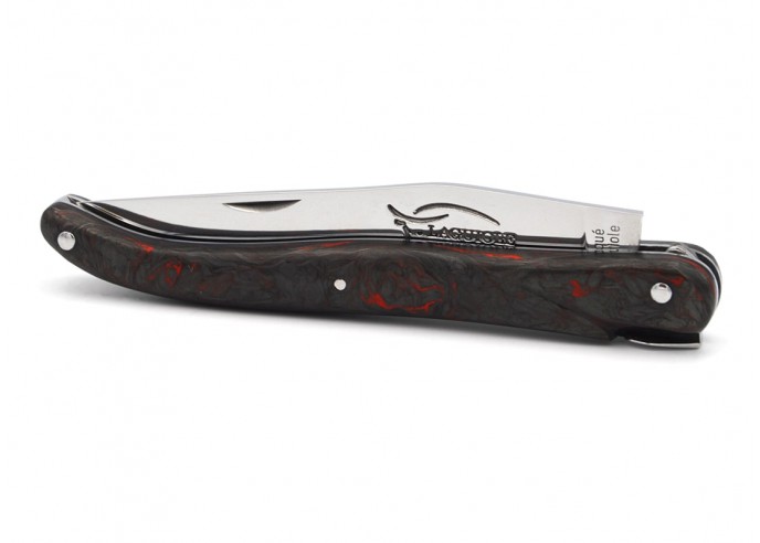 Laguiole pocket knife, 12 cm, forged bee, red carbon fiber full handle without the Shepherd's cross