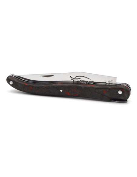 Laguiole pliant 12 cm, abeille forgée, lame seule, plein manche en fibre de carbone rouge sans croix du berger
