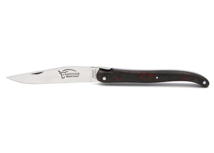 Laguiole pocket knife, 12 cm, forged bee, red carbon fiber full handle without Shepherd's cross