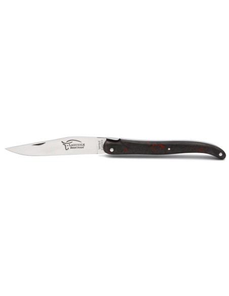 Laguiole Klappmesser, 12cm, Geschmiedete Biene, voller Griff aus rot Carbonfaser, ohne Hirtenkreuz