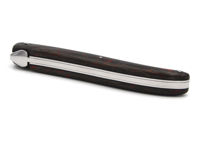 Laguiole pocket knife, 12 cm, forged bee, red carbon fiber full handle without Shepherd's cross