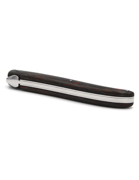 Laguiole pocket knife, 12 cm, forged bee, red carbon fiber full handle without Shepherd's cross