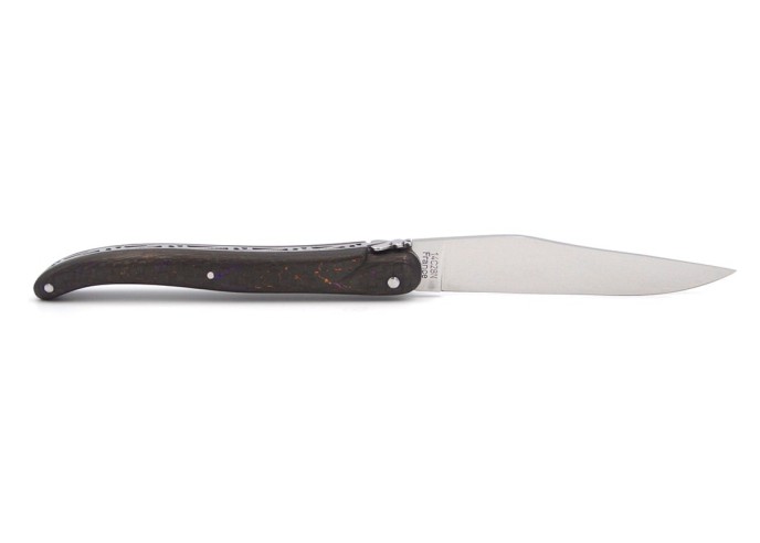 Laguiole Klappmesser, 12cm, Geschmiedete Biene, voller Griff aus Orange & Violett Carbonfaser