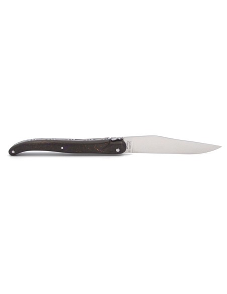 Laguiole Klappmesser, 12cm, Geschmiedete Biene, voller Griff aus Orange & Violett Carbonfaser