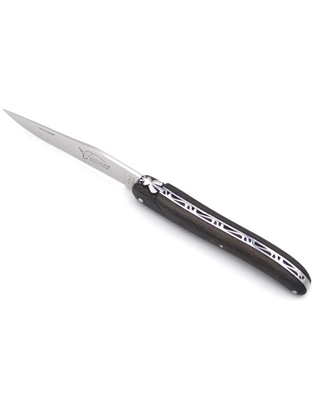 Laguiole Klappmesser, 12cm, Geschmiedete Biene, voller Griff aus Orange & Violett Carbonfaser
