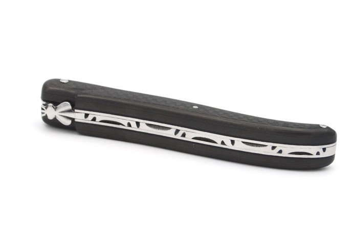 Laguiole pliant abeille forgée, 12 cm, manche fibres de carbone