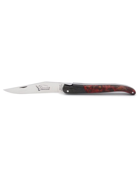 Laguiole Klappmesser, 12cm, glatt Geschmiedete Biene, falsche Heftbacke aus Kohlefaser, Griff aus rotem Pappelholz