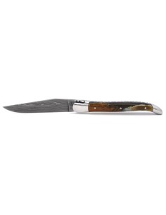 Laguiole Klappmesser 12cm, Damastklinge, Heftbacken aus glänzendem Edelstahl, Griff aus Mammutmolar 2