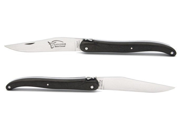 Laguiole Klappmesser, 12cm, Geschmiedete Biene, voller Griff aus Carbonfaser, ohne Hirtenkreuz