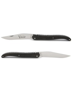 Laguiole pliant abeille forgée, 12 cm, manche fibres de carbone avec effet damas