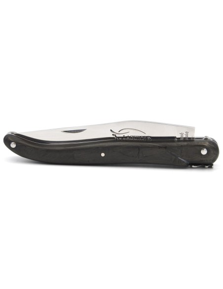 Laguiole pocket knife, 12 cm, forged bee, carbon fibre with Damascus effect full handle without Shepherd's cross