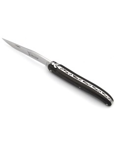Laguiole pliant abeille forgée, 12 cm, manche fibres de carbone avec effet damas 2