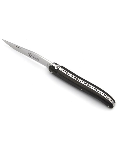 Laguiole pocket knife, 12 cm, forged bee, carbon fibre with Damascus effect full handle without Shepherd's cross