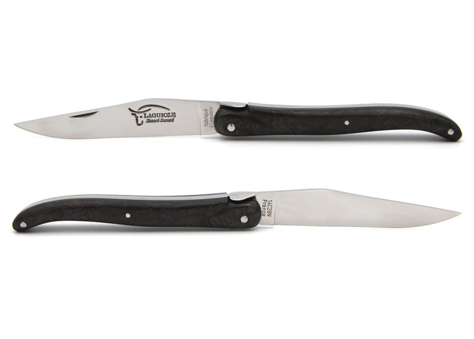 Laguiole pliant 12 cm, abeille forgée et ressort lisse, plein manche en fibre de carbone sans croix du berger