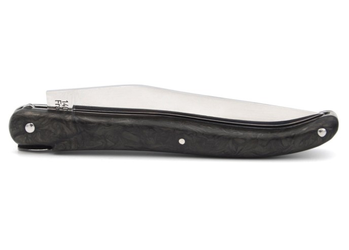Laguiole Klappmesser, 12cm, Geschmiedete Biene, voller Griff aus Carbonfaser, ohne Hirtenkreuz