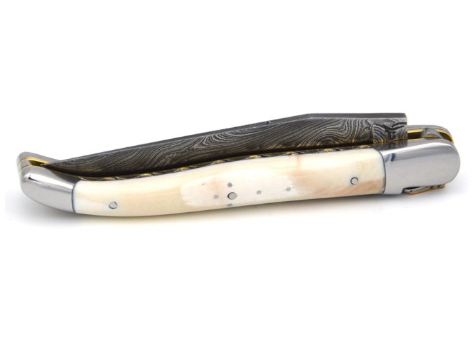 Laguiole Klappmesser Gelbgold & Diamanten, Warzenschweinzahn