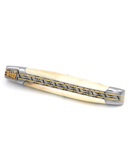 Laguiole Klappmesser Gelbgold & Diamanten, Warzenschweinzahn