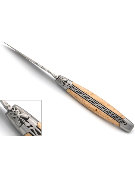 Laguiole 12 cm, abeille classique n°1, chêne vert avec intercalaire noir