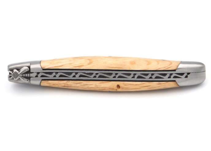 Laguiole 12 cm, abeille classique n°1, chêne vert avec intercalaire noir