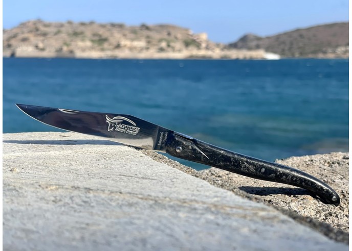 Laguiole pocket knife, 12 cm, forged bee, carbon fiber full handle without Shepherd's cross