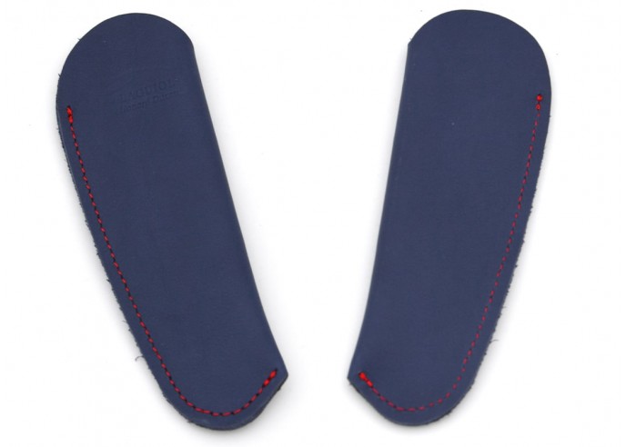 Étui cuir lisse de poche avec logo en creux - Bleu avec couture rouge