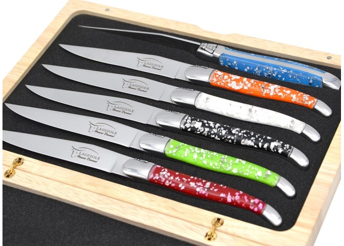 Laguiole Steakmesser, Silberblatt in Einschlüssen - 6 Farben