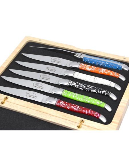 Laguiole Steakmesser, Silberblatt in Einschlüssen - 6 Farben