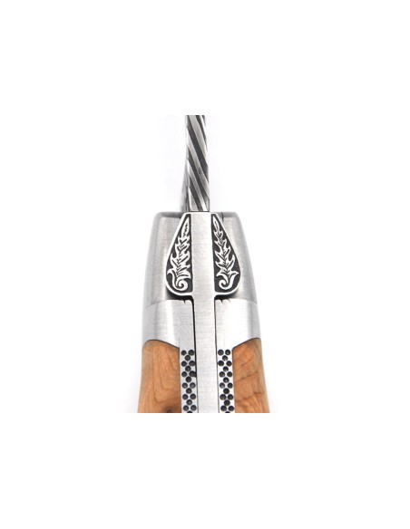 Laguiole pliant, 12 cm, lame Damas mosaïque, manche en genévrier