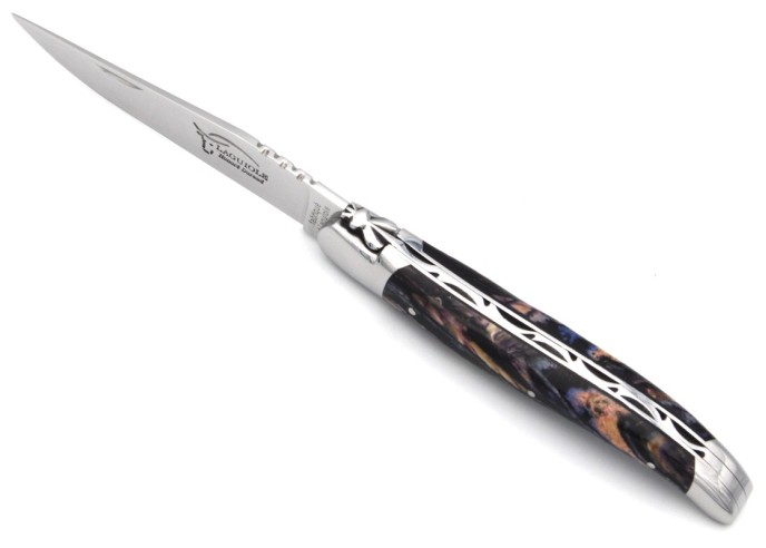 Laguiole pliant 12 cm, manche en molaire de mammouth violette
