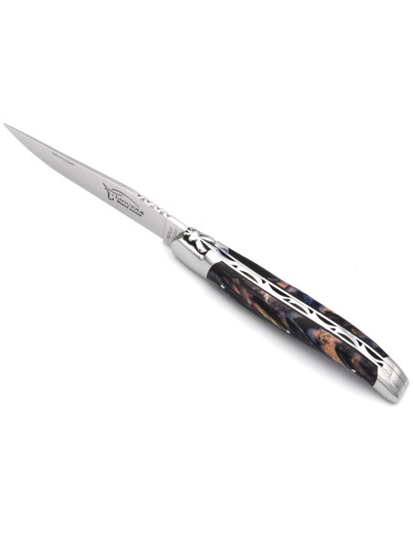 Laguiole pliant 12 cm, manche en molaire de mammouth violette