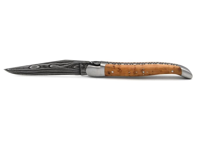 laguiole pocket knife 12 cm bee and spring chiseled with file damascus steel blade juniper handle