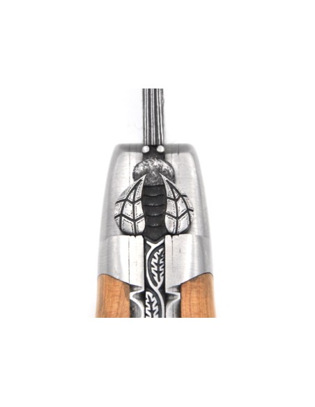 laguiole 12cm damast klinge biene und feder mit meissel handziseliert griff aus wacholder