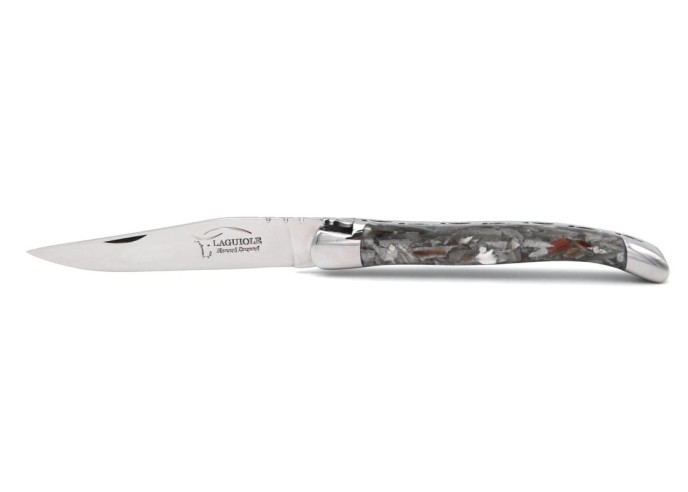 Laguiole pocket knife, 11 cm, recycled horn handle with shiny bolsters