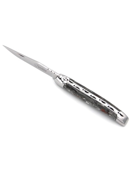 Laguiole pocket knife, 11 cm, recycled horn handle with shiny bolsters
