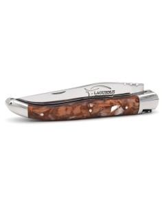Laguiole pliant, 11 cm, abeille forgée, manche en corne recyclée