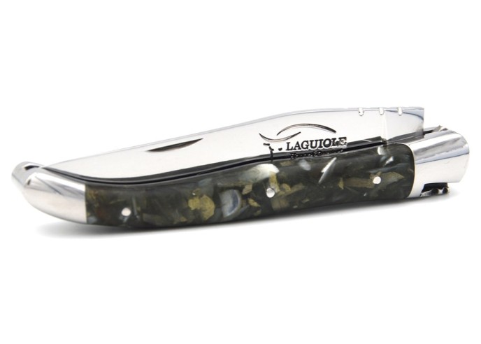 Laguiole pocket knife, 11 cm, recycled horn handle with shiny bolsters