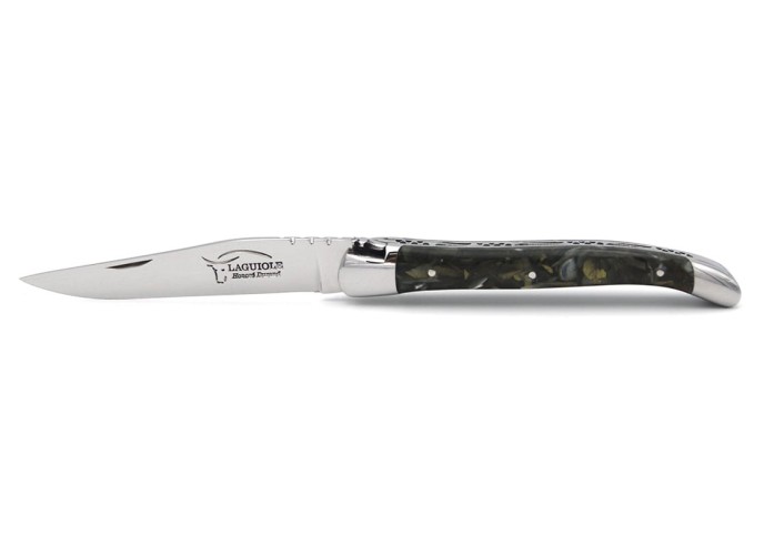 Laguiole pocket knife, 11 cm, recycled horn handle with shiny bolsters