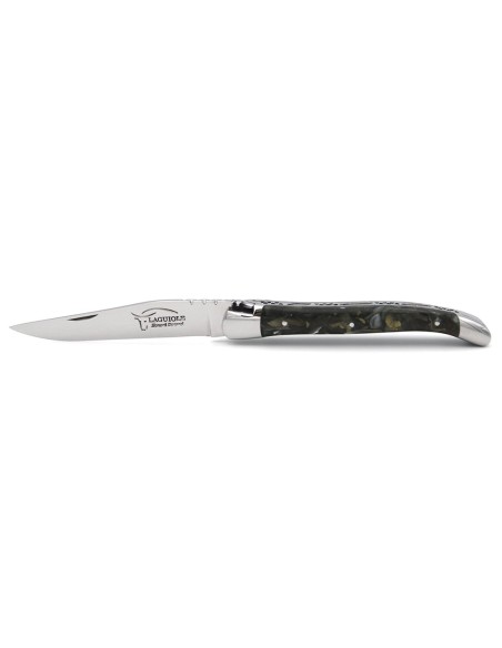 Laguiole pocket knife, 11 cm, recycled horn handle with shiny bolsters