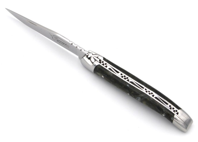 Laguiole pocket knife, 11 cm, recycled horn handle with shiny bolsters
