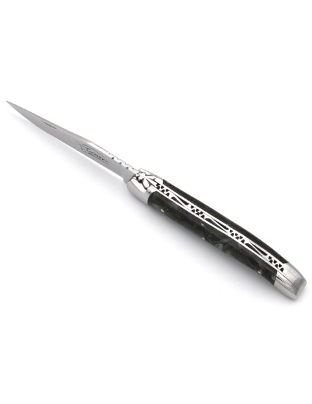 Laguiole pliant, 11 cm, abeille forgée, kaki manche en corne recyclée